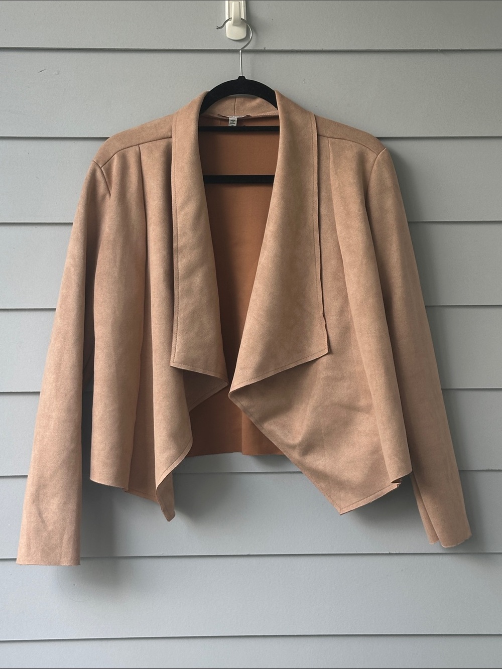 white birch Draped Open-Front Suede-Look Jacket - Beige/Tan